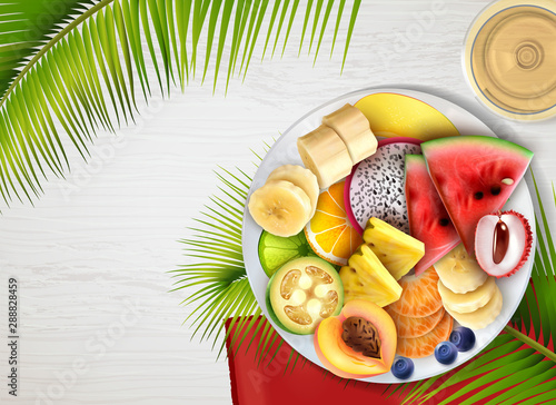 Tropical Fruits Plate Realistic 
