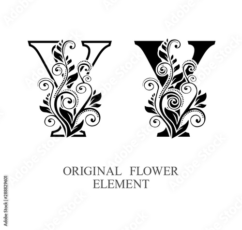  Elegant initial letters Y in two color variations with botanical element. Vector letters logo design template set. Alphabet label sign for company branding and identity.Unique concept type as logotyp