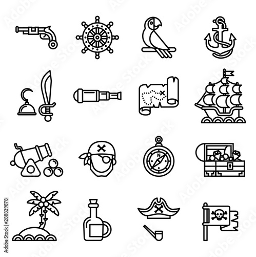 Pirates icons set with white background. Thin line style stock.