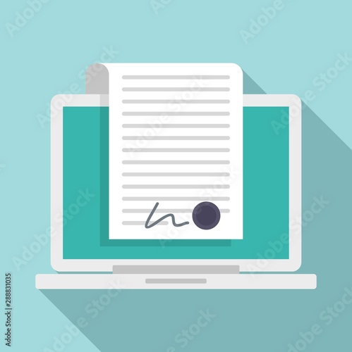 Laptop digital contract icon. Flat illustration of laptop digital contract vector icon for web design