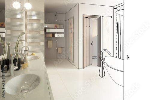 Elegantes Badezimmer (Entwurf) - 3D Illustration