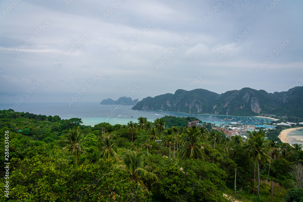 beautiful blue sky tropical coast beach paradise ocean summer sea at PP Island, Krabi,  Phuket, Thailand. guiding plan idea for backpacker go relaxing resting at long weekend see sunset and sunrise 