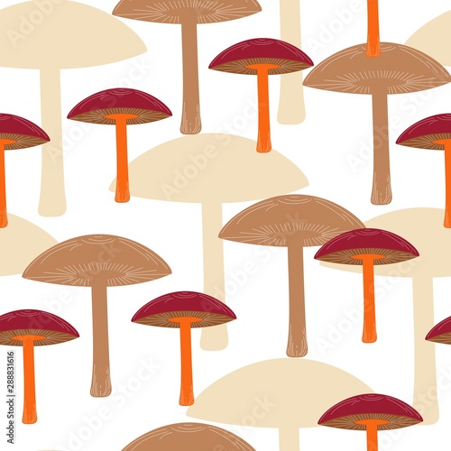 Fall forest mushrooms illustration seamless pattern. Colorful autumn vector pattern.