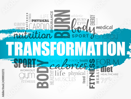 TRANSFORMATION word cloud, fitness, sport, health concept