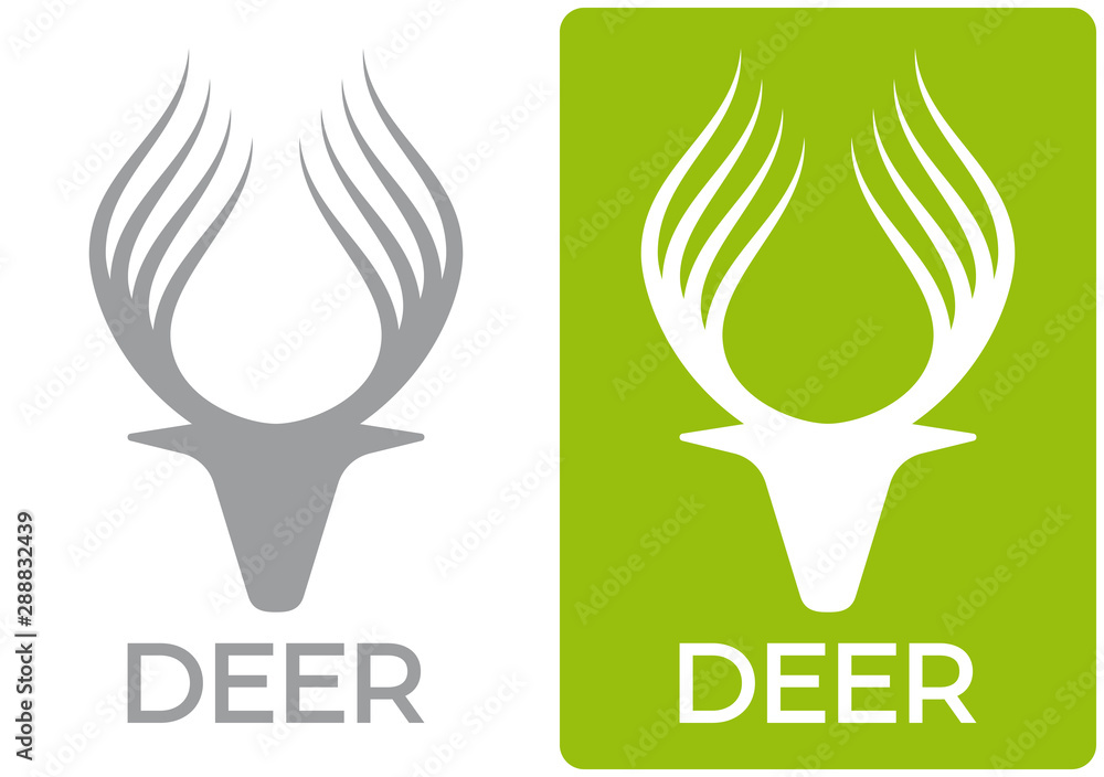 Vector deer brand logo, classic and inverse version. Isolated on white background. Stock Vector