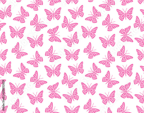 Wallpaper Mural Butterfly seamless pattern. Flying insects background, cute butterflies silhouette icons for kids decor, spring wallpaper. Pink, white color Torontodigital.ca
