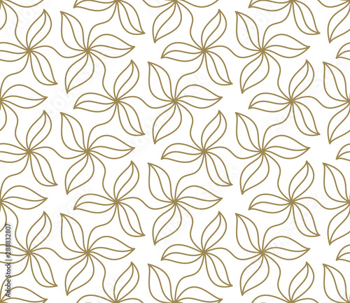Seamless pattern with abstract geometric line texture, gold on white background. Light modern simple wallpaper, bright tile backdrop, monochrome graphic element © nadiinko