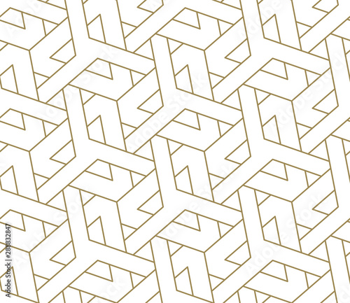 Seamless pattern with abstract geometric line texture, gold on white background. Light modern simple wallpaper, bright tile backdrop, monochrome graphic element