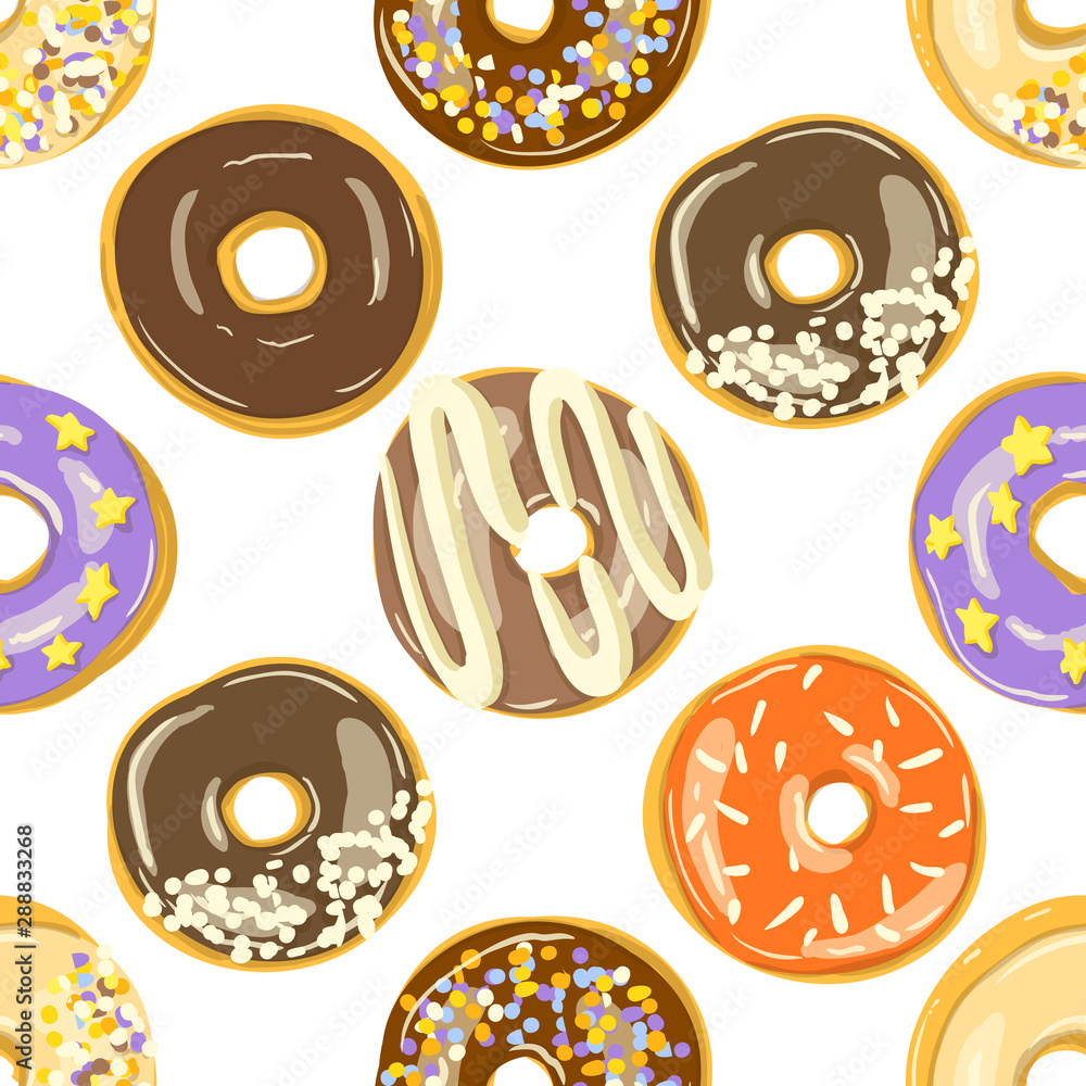 Glazed Donuts seamless pattern. Bakery Vector illustration. Glazed Donuts seamless pattern. Bakery Vector illustration.