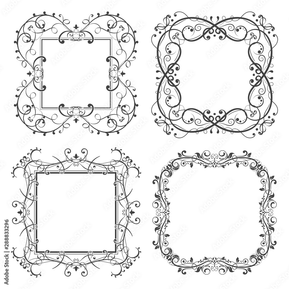 Floral filigree frames set. Decorative design elements Floral filigree frames set. Decorative design elements