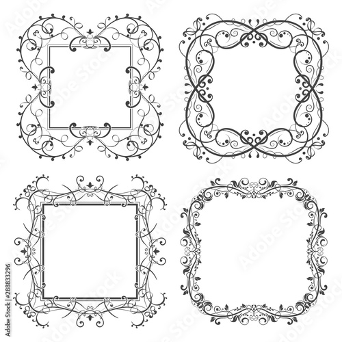 Floral filigree frames set. Decorative design elements