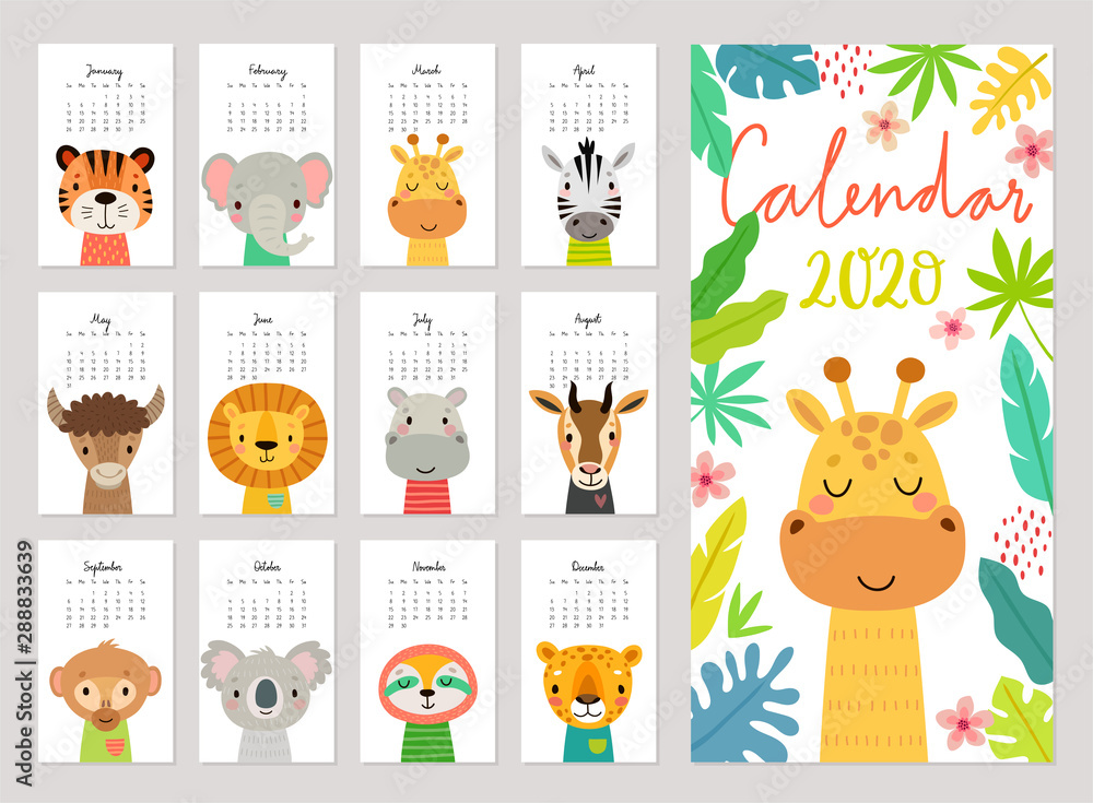 animals calendar 2020 - obrazy, fototapety, plakaty 