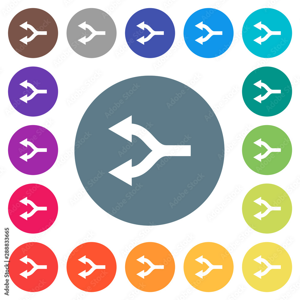 Split arrows left flat white icons on round color backgrounds Split arrows left flat white icons on round color backgrounds