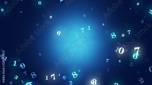The beginning of time. Temporary space. Numerology (secret knowledge about the numbers). Intro template. Video screensaver. Artistic dark blue background. Seamless Looping, cyclical 3D animation.