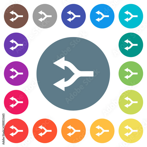 Split arrows left flat white icons on round color backgrounds