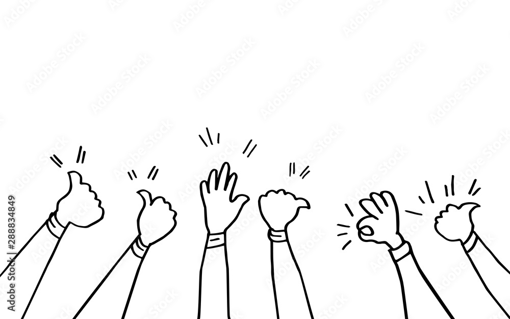 doodle of Hands clapping. applause and thumbs up gestures. congratulation business
