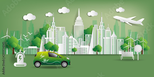 Vector illustration. Eco friendly concept, Green city save the world