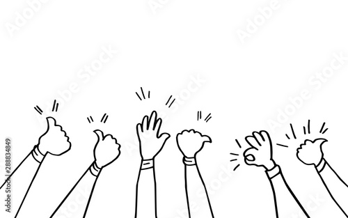 doodle of Hands clapping. applause and thumbs up gestures. congratulation business