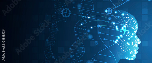 Abstract artificial intelligence DNA technology. Science and social concept.  Futuristic connection structure background