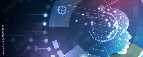 Abstract artificial intelligence DNA technology. Science and social concept.  Futuristic connection structure background