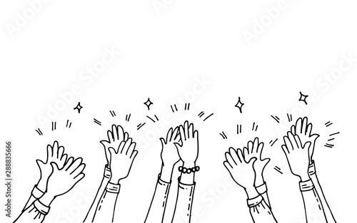 Printhands up applause hand draw. doodle hands clapping. vector illustration
