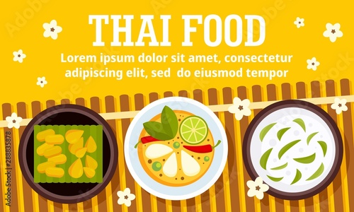 Thai food concept banner. Flat illustration of thai food vector concept banner for web design