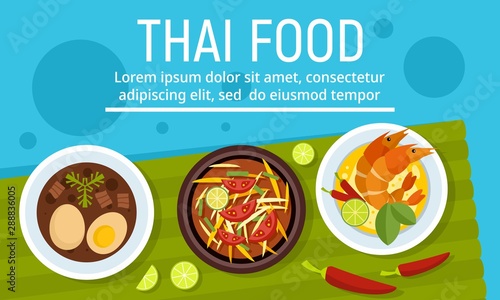 Exotic tasty thai food concept banner. Flat illustration of exotic tasty thai food vector concept banner for web design
