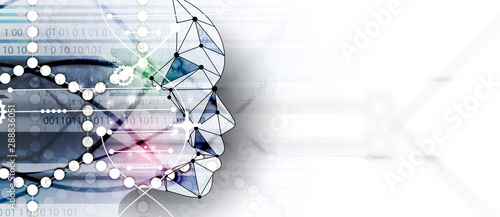 Abstract artificial intelligence DNA technology. Science and social concept.  Futuristic connection structure background