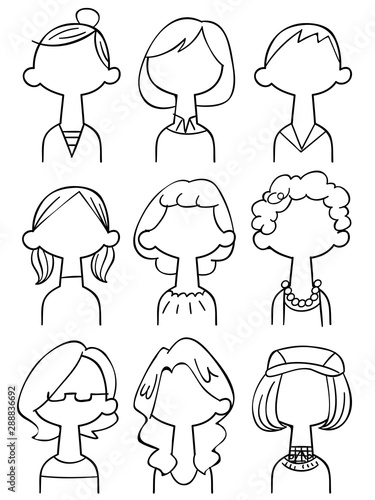 若い匿名女性のイラストセット2 表情なし 黒い輪郭線 Stock ベクター Adobe Stock