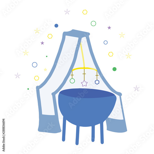 Baby cot illustration on white background.
