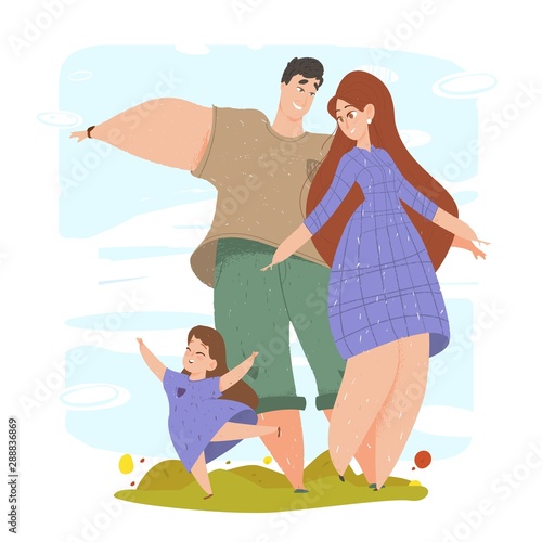 Mother, Father and Daughter Waving Hands in Park