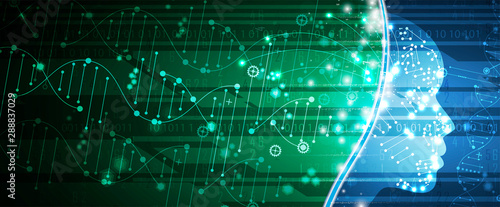 Abstract artificial intelligence DNA technology. Science and social concept.  Futuristic connection structure background