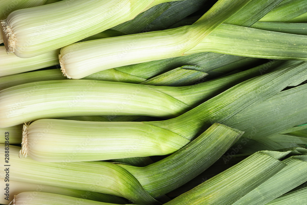 Fresh raw leeks as background, closeup. Ripe onion Fresh raw leeks as background, closeup. Ripe onion