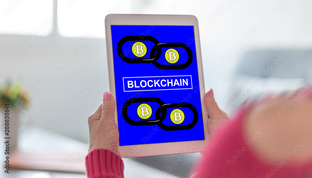 Blockchain concept on a tablet