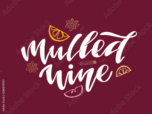 Hand drawn autumn elements lettering  with inscription mulled wine, pumpkin spice latte, apple cider - pattern, background