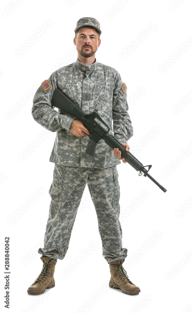 Soldier with assault rifle on white background Soldier with assault rifle on white background