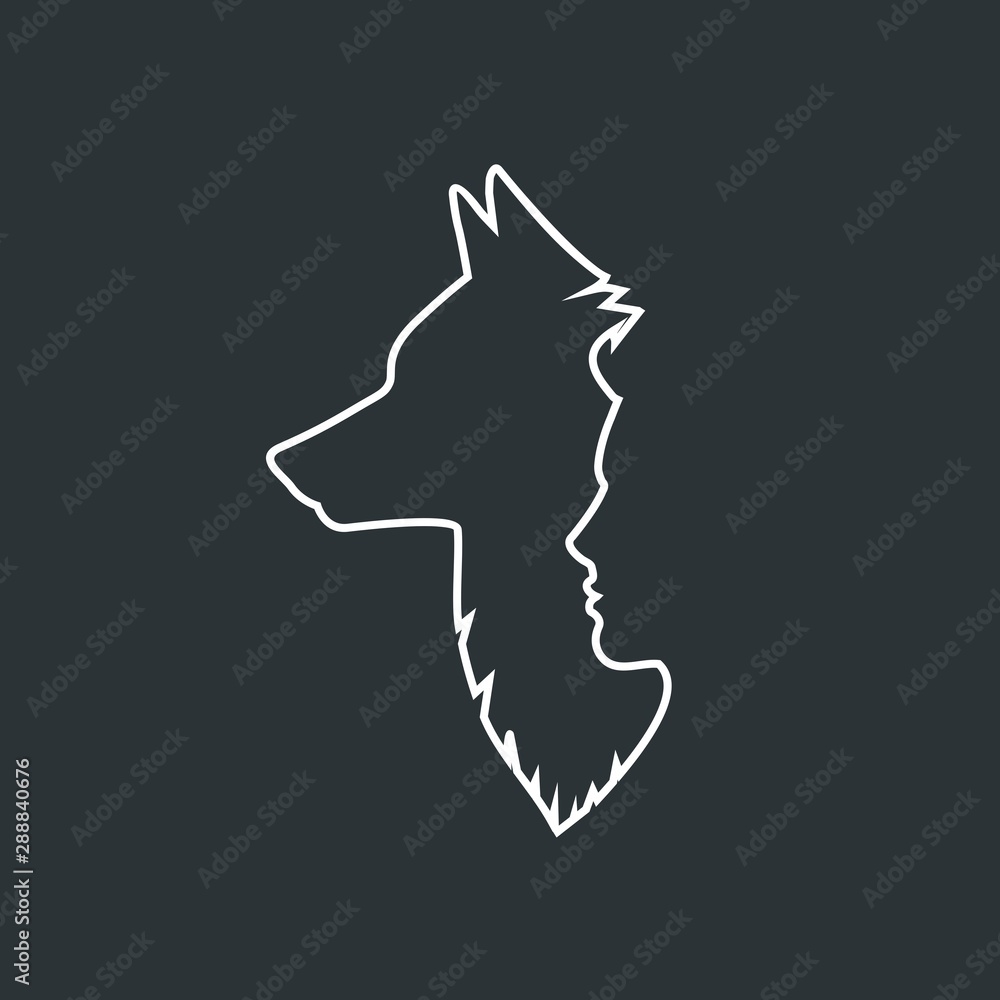 Profile of a man and a wolf Profile of a man and a wolf