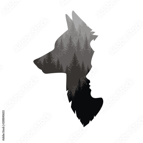 Profile of a man and a wolf