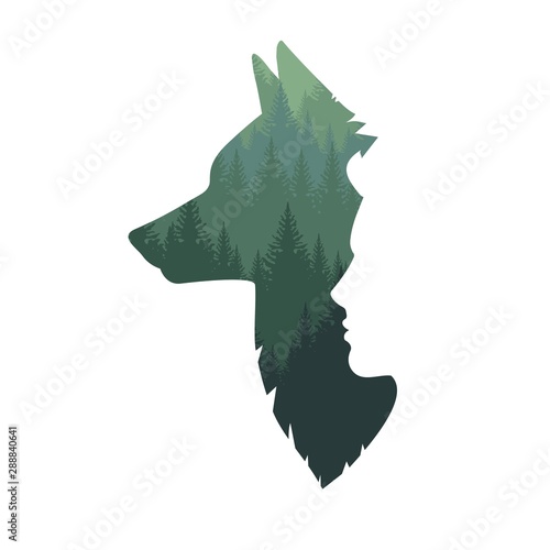 Profile of a man and a wolf