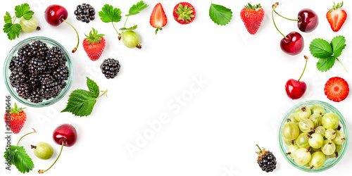 Berries summer fruits frame.