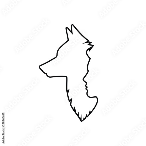 Profile of a man and a wolf