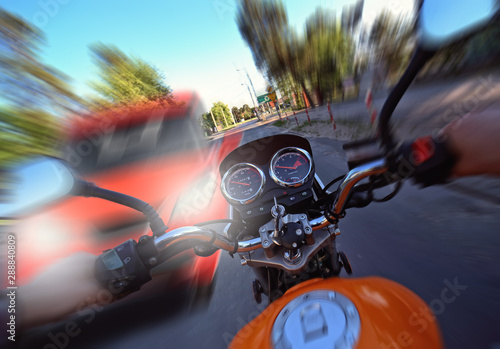 accident and frontal collision of a car with a motorcycle