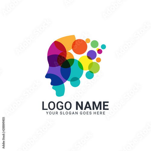 people head logo. human face illustration. mind creative logo