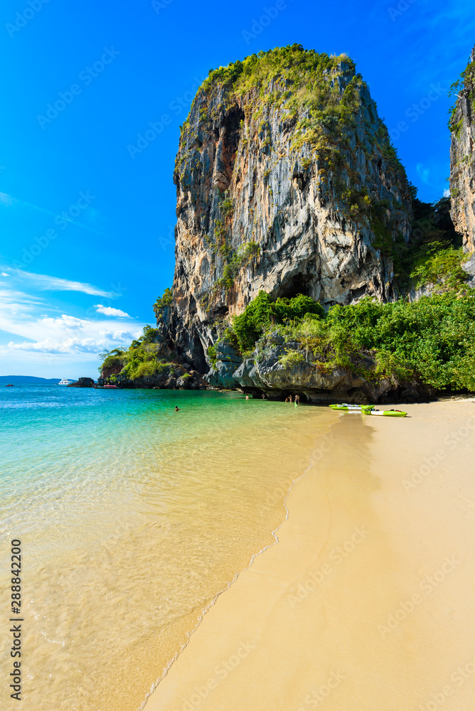 Limestone karst rocks at Ao Phra Nang Beach on Railay Peninsula, close to Ao Nang, Krabi province, Andaman Sea, Thailand