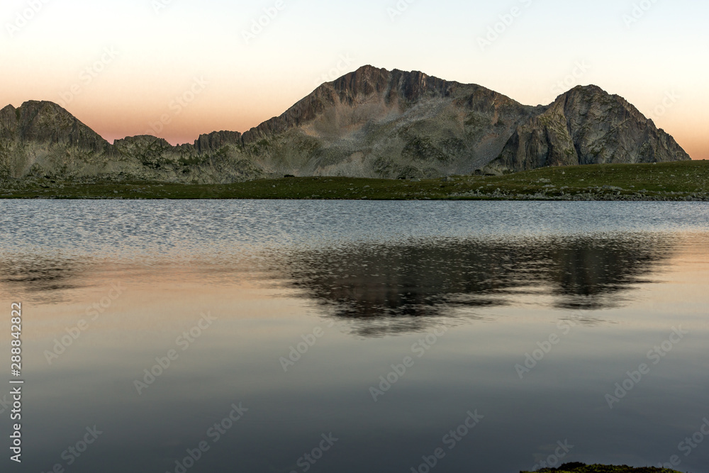 Sunset landscape of Tevno lake, Pirin Mountain, Bulgaria