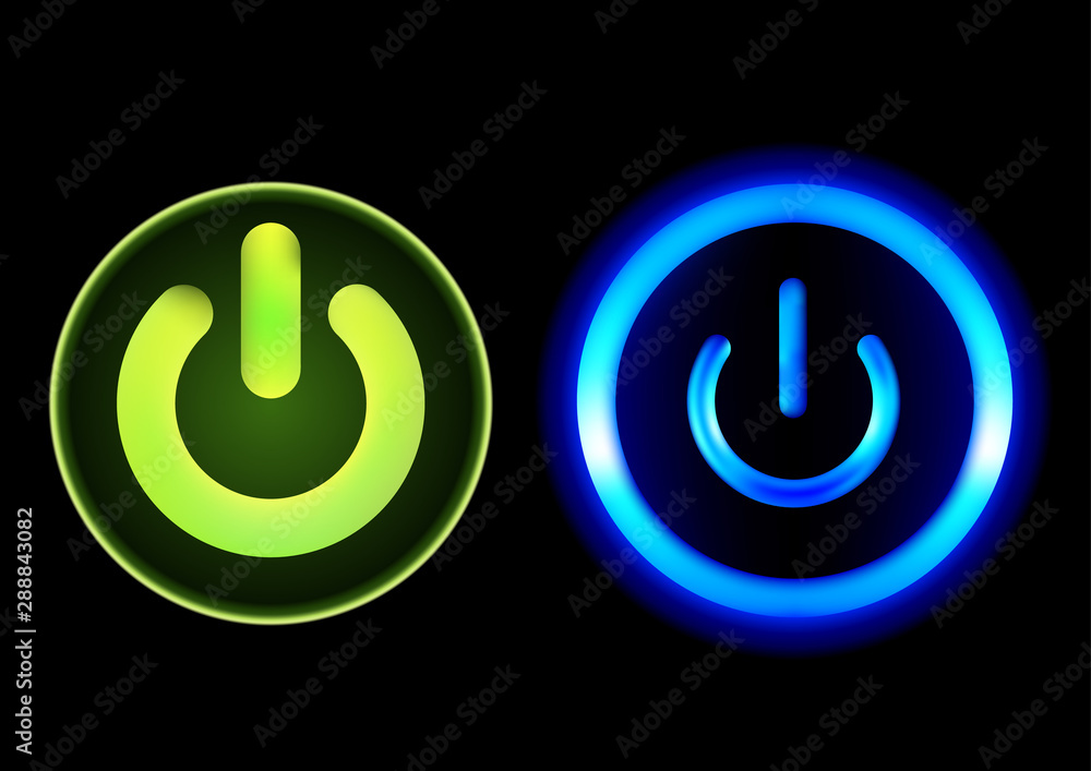 Push-buttons Power in Green and Blue Color - Realistic Detailed Illustration, Vector Push-buttons Power in Green and Blue Color - Realistic Detailed Illustration, Vector