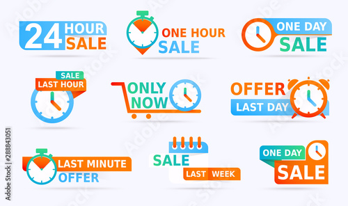 Sale banners and promo stickers. One day sales and 24 hour sale, last minute offer banner.
