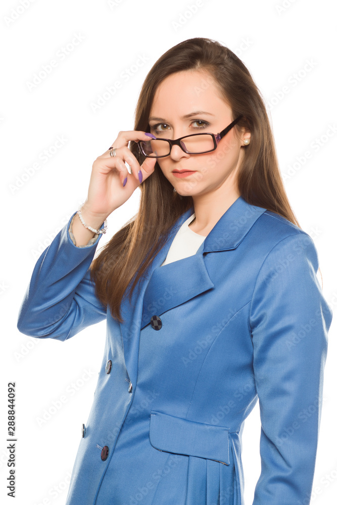 Young angry business woman with glasses standing on white background Young angry business woman with glasses standing on white background