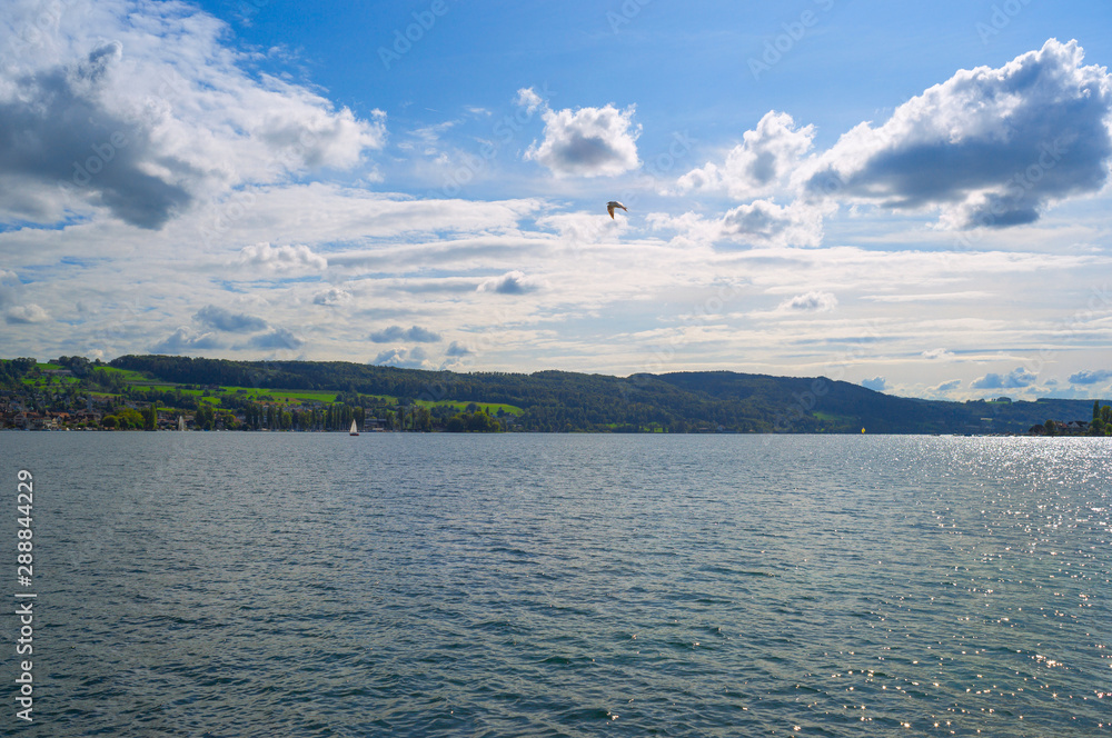 Westernmost region of Lake Constance in the month of September 2019.  After a few cloudy, rainy days, the sun shines and gives off late summer mildness and clarity.