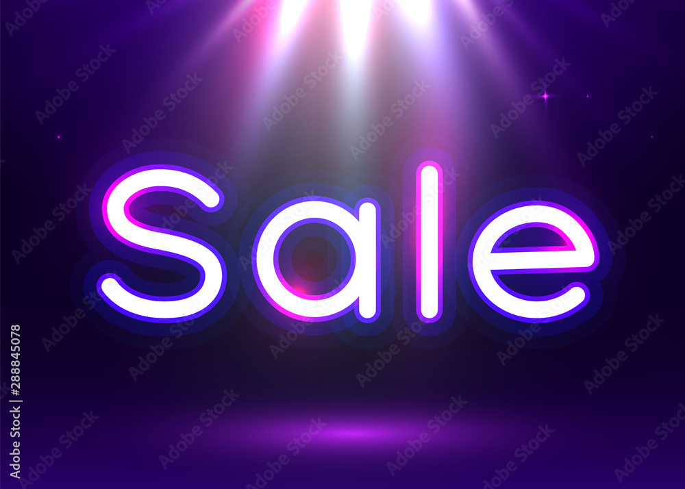 Neon sign, the word Sale on dark background. Discount Background for your design, greeting card, banner. Neon sign, the word Sale on dark background. Discount Background for your design, greeting card, banner.